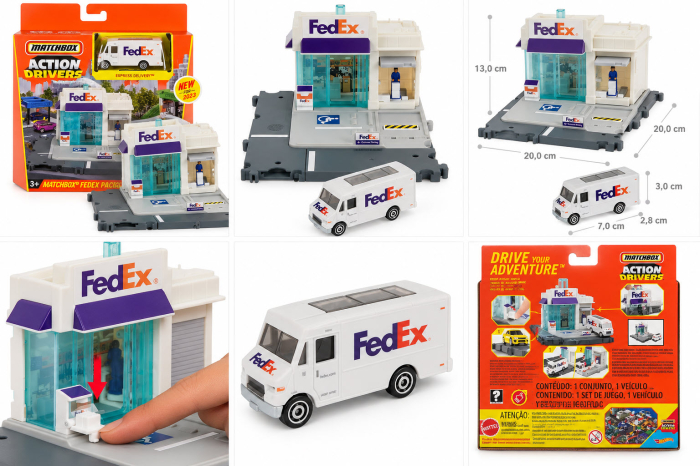 Set de joaca Matchbox Action Drivers Centrul de colete FedEx cu camion inclus, scara 1:64 [2]
