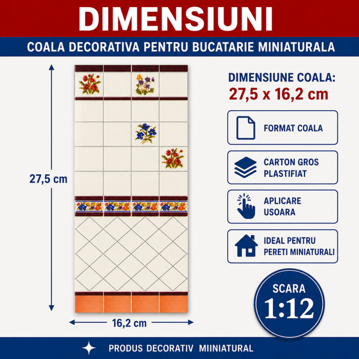Decor 3D faianta cu flori 27,5 x 16,2 cm, miniatura pentru bucatarie papusi [2]