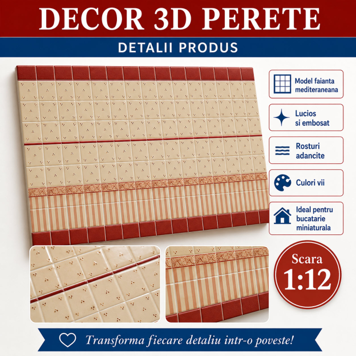 Decor 3D perete faianta mediteraneana 28,5 x 19 cm, miniatura pentru bucatarie papusi [3]