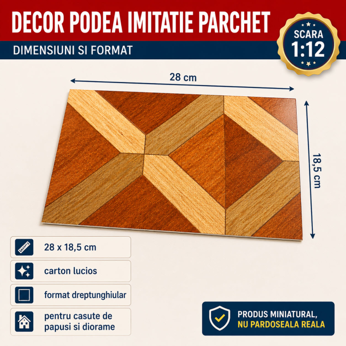 Decor podea imitatie parchet 28 x 18,5 cm, miniatura pentru casute de papusi si diorame [2]