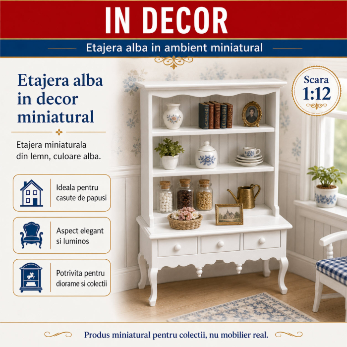 Etajera alba cu 3 sertare, stil victorian,  miniatura 1:12 pentru casute de papusi [4]