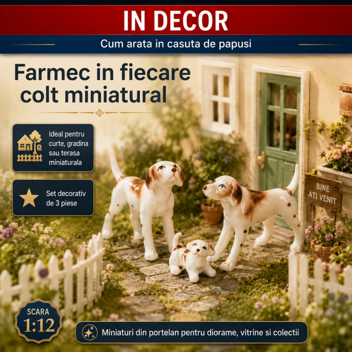 Familie de catelusi din portelan, miniaturi 1:12 pentru casute de papusi [4]