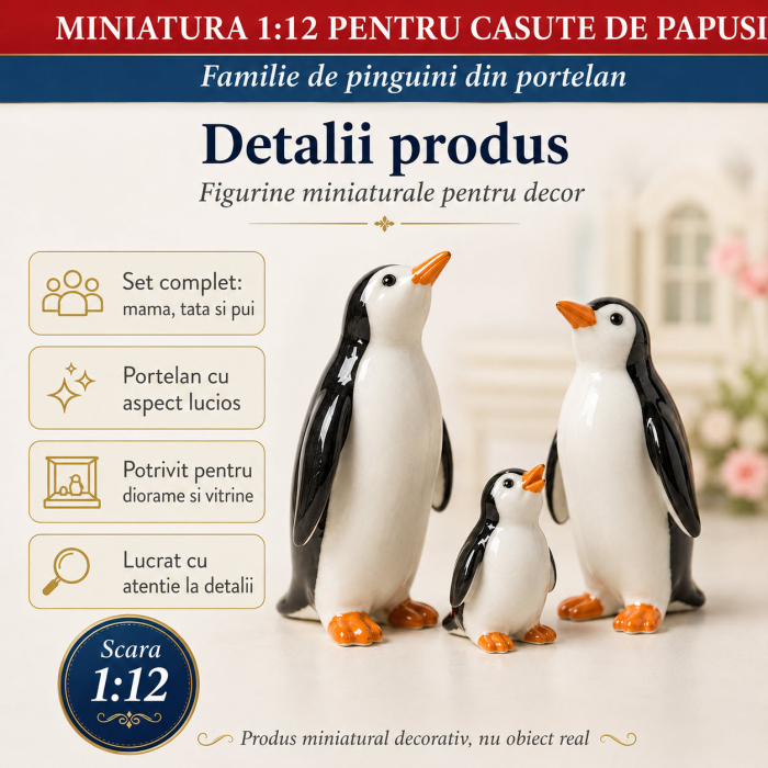 Familie de pinguini din portelan, miniaturi pentru casute de papusi [3]