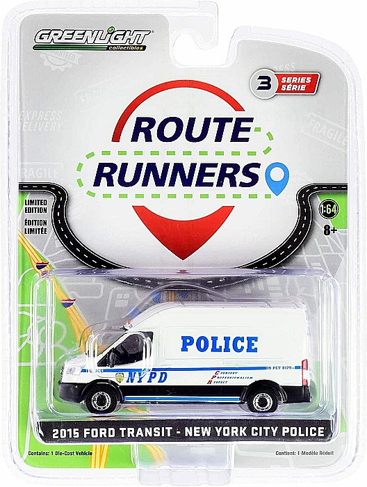 Macheta Ford Transit NYPD 2015, Route Runners - Seria 3, scara 1:64 Greenlight [2]