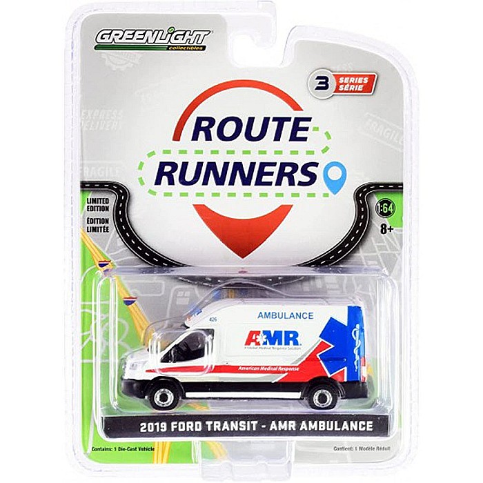 Macheta Ford Transit Ambulanta AMR 2019, Route Runners – Seria 3, scara 1:64 Greenlight [2]