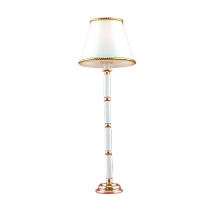Lampa de podea 12V alb mat/auriu – miniatura scara 1/12 pentru casute papusi [1]