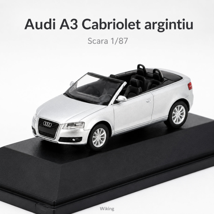 Macheta Audi A3 Cabriolet argintiu, cu vitrina plexiglas, scara 1:87, Audi Collection Dealer Models [2]