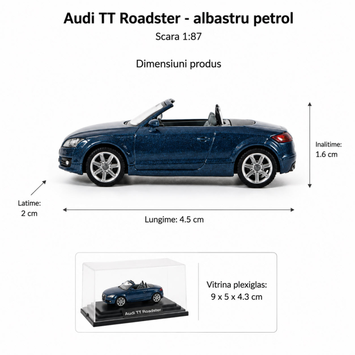Macheta Audi TT Roadster scara 1:87, albastru petrol, Dealer Models [3]