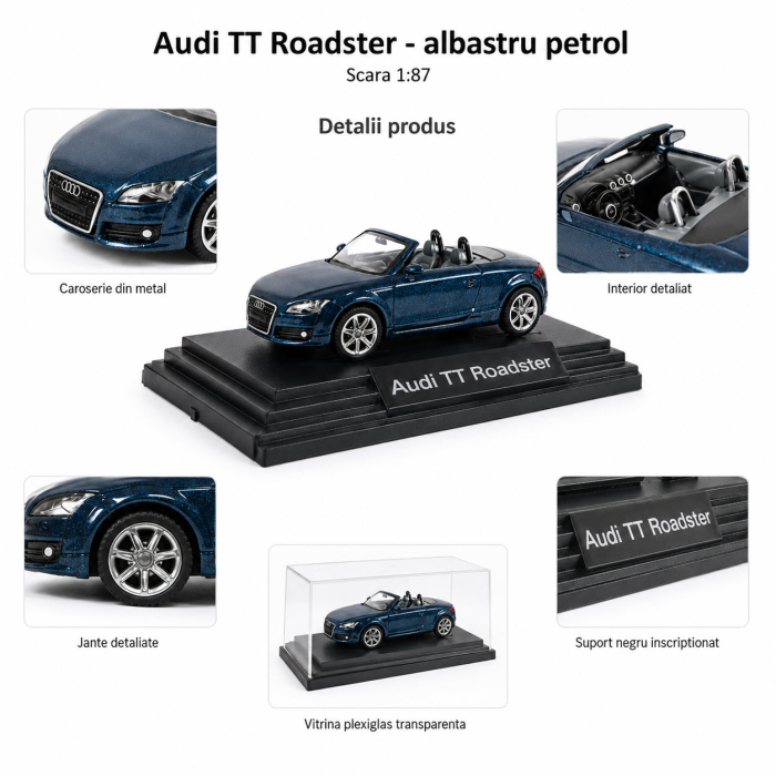 Macheta Audi TT Roadster scara 1:87, albastru petrol, Dealer Models [4]