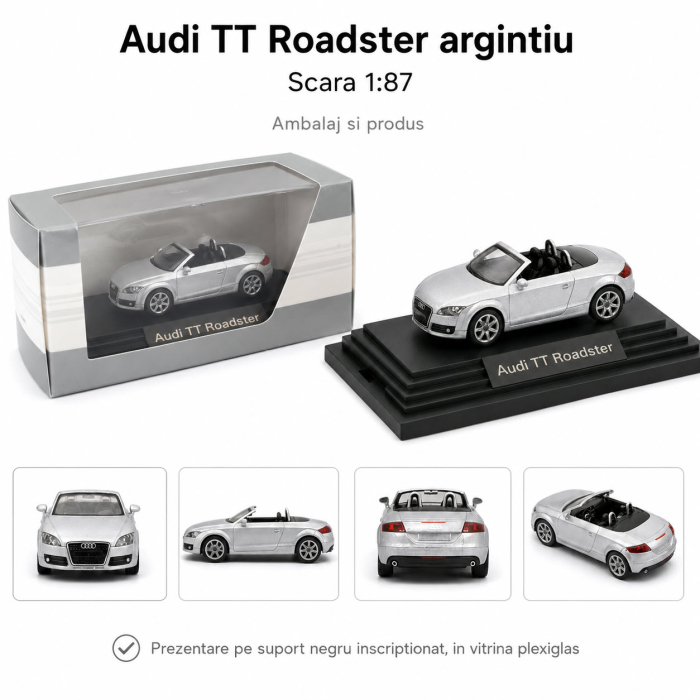 Macheta Audi TT Roadster scara 1:87, argintie, Dealer Models [2]