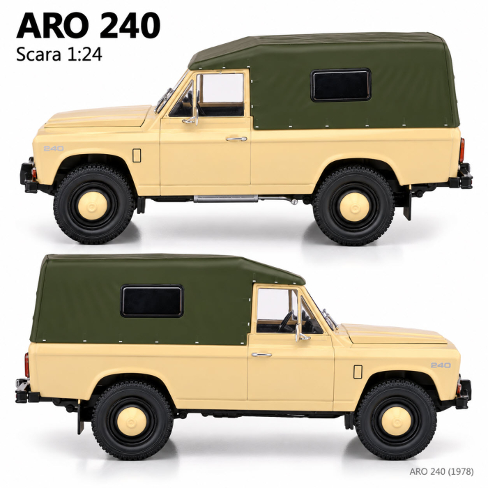 Macheta Auto ARO 240 1978 Crem, Scara 1:24, cu Postament Inscriptionat si Vitrina Plexiglas Premium [4]