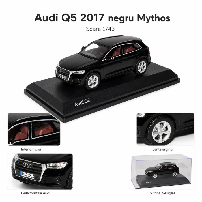 Macheta auto Audi Q5 2017 negru Mythos, scara 1:43, Spark Dealer Edition, vitrina plexiglas [4]