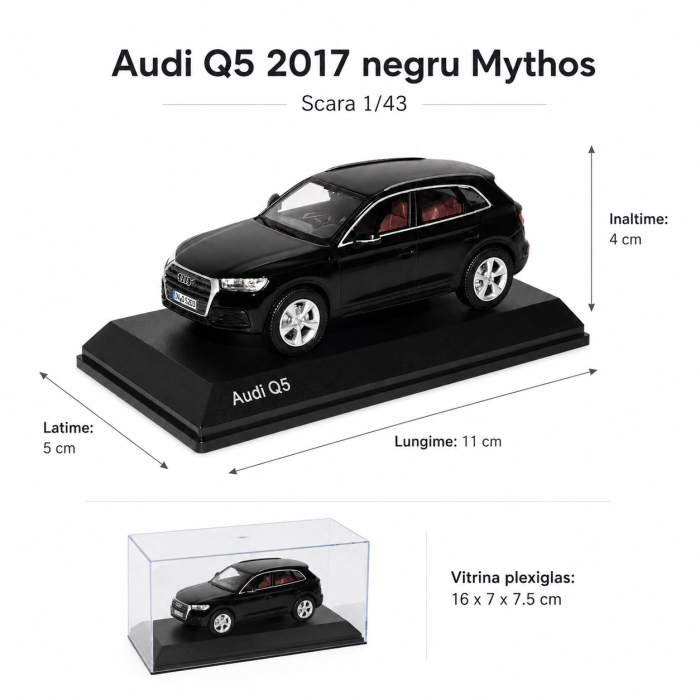 Macheta auto Audi Q5 2017 negru Mythos, scara 1:43, Spark Dealer Edition, vitrina plexiglas [3]