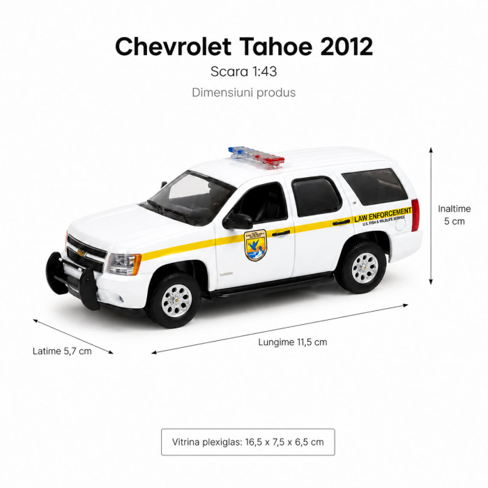 Macheta auto Chevrolet Tahoe 2012 U.S. Fish & Wildlife Service Law Enforcement, alb cu galben, cu vitrina plexiglas, scara 1:43, Greenlight 86190 [3]