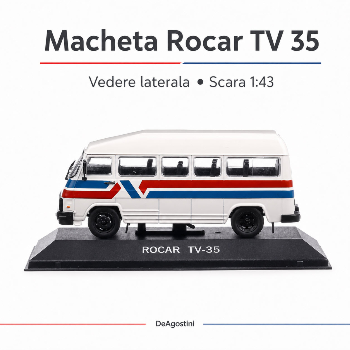 Macheta auto de colectie Rocar TV 35, alb cu dungi rosii si albastre, scara 1:43, DeAgostini [5]