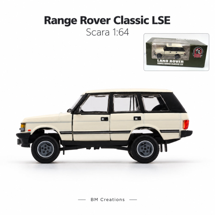 Macheta auto Land Rover Range Rover Classic LSE 1992 RHD, scara 1:64, BM Creations, alb crem [4]