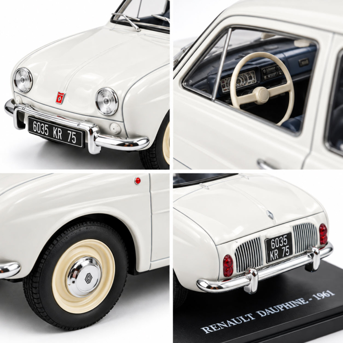 Macheta Auto Renault Dauphine 1961 Alba, Scara 1:24, cu Postament Inscriptionat si Vitrina Plexiglas Premium [4]