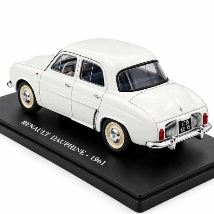 Macheta Auto Renault Dauphine 1961 Alba, Scara 1:24, cu Postament Inscriptionat si Vitrina Plexiglas Premium [6]