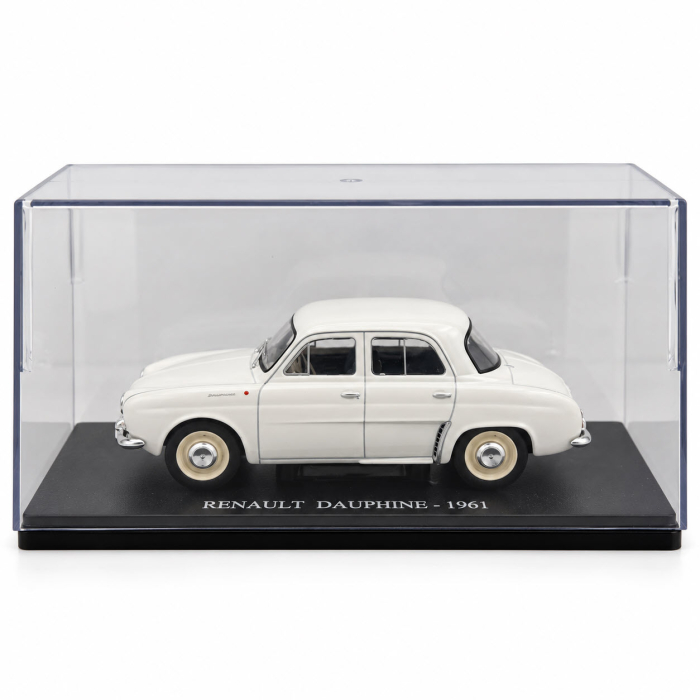 Macheta Auto Renault Dauphine 1961 Alba, Scara 1:24, cu Postament Inscriptionat si Vitrina Plexiglas Premium [7]
