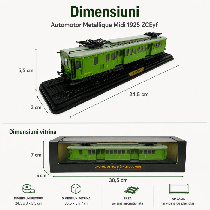 Macheta automotor Metallique Midi 1925 ZCEyf, scara 1:87, Atlas, verde, in vitrina plexiglas [3]