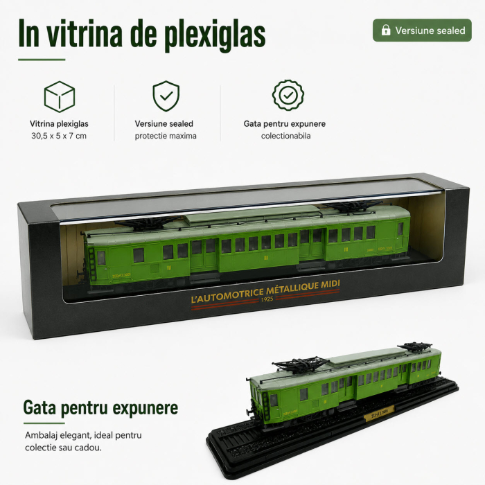 Macheta automotor Metallique Midi 1925 ZCEyf, scara 1:87, Atlas, verde, in vitrina plexiglas [2]