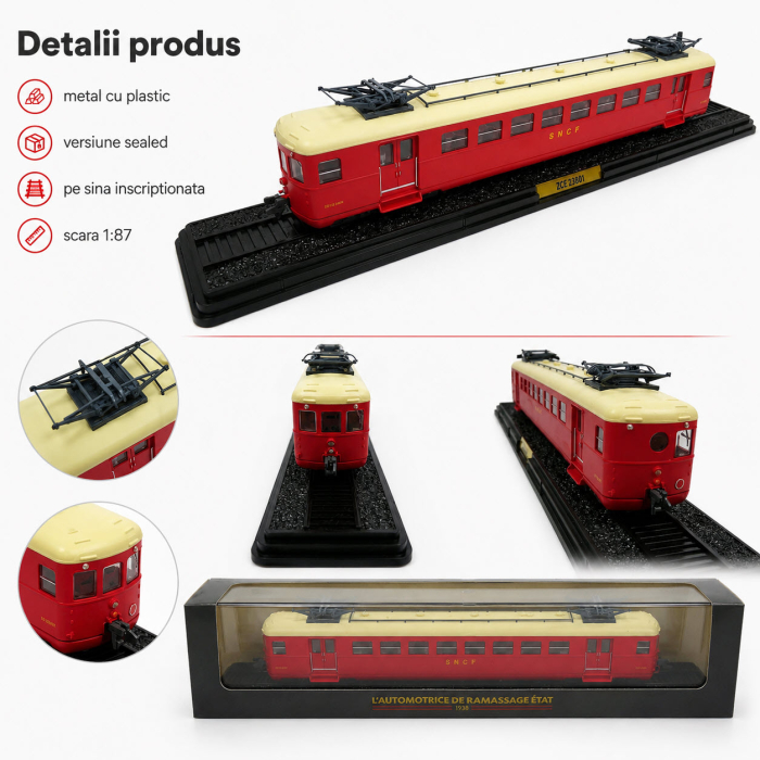 Macheta Automotor ZCE 23801 1938 SNCF, scara 1:87, Atlas, rosu, in vitrina plexiglas [4]