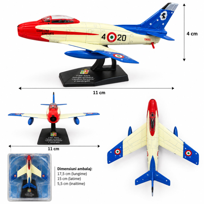 Macheta Avion de Vanatoare F-86E Sabre "Cavallino Rampante" Italia, Scara 1:72, Metalica, cu Suport, Altaya [3]