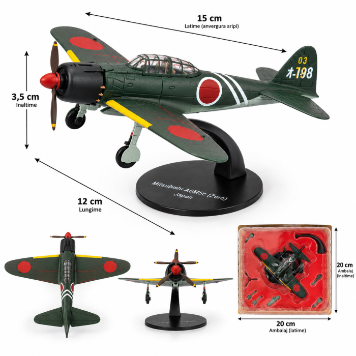 Macheta Avion de Vanatoare Mitsubishi A6M5c Type 52 Zero WWII Japonia, Scara 1:72, Metalica, cu Suport, Altaya [3]