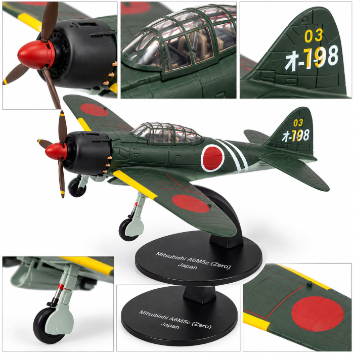 Macheta Avion de Vanatoare Mitsubishi A6M5c Type 52 Zero WWII Japonia, Scara 1:72, Metalica, cu Suport, Altaya [4]