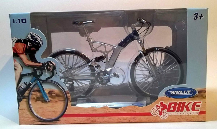Macheta bicicleta Audi Design Cross 1:10 Welly, gri cu albastru, model colectie premium cu postament [3]