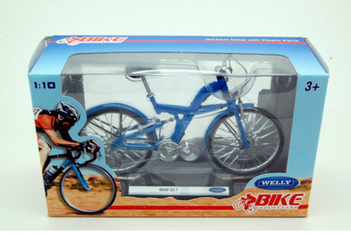 Macheta bicicleta BMW Q5 T albastra, scara 1:10, Welly, cu postament [5]