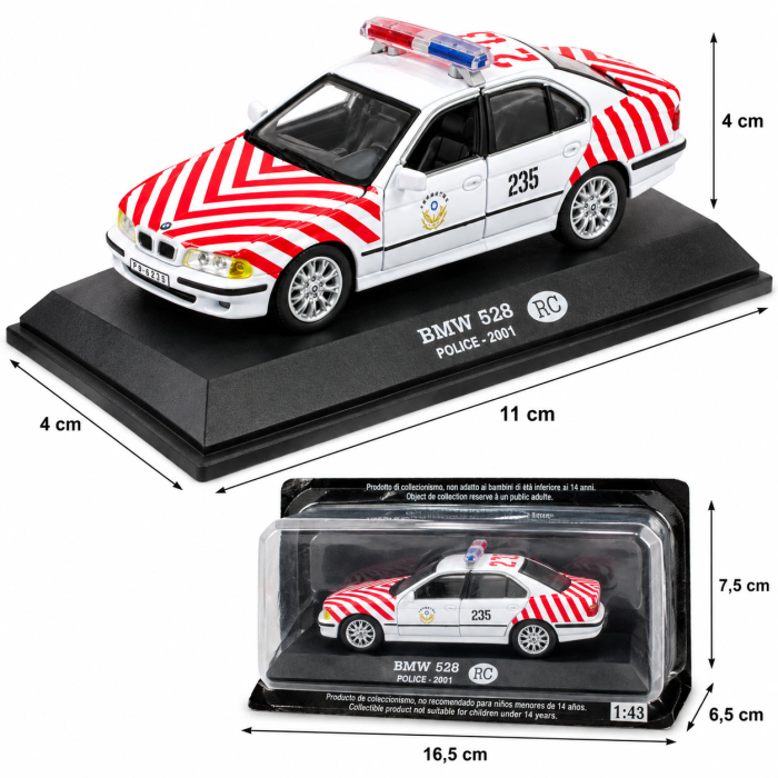 Macheta BMW 528 (E39) Politie Taiwan 2001 alb cu rosu, scara 1:43, DeAgostini [2]
