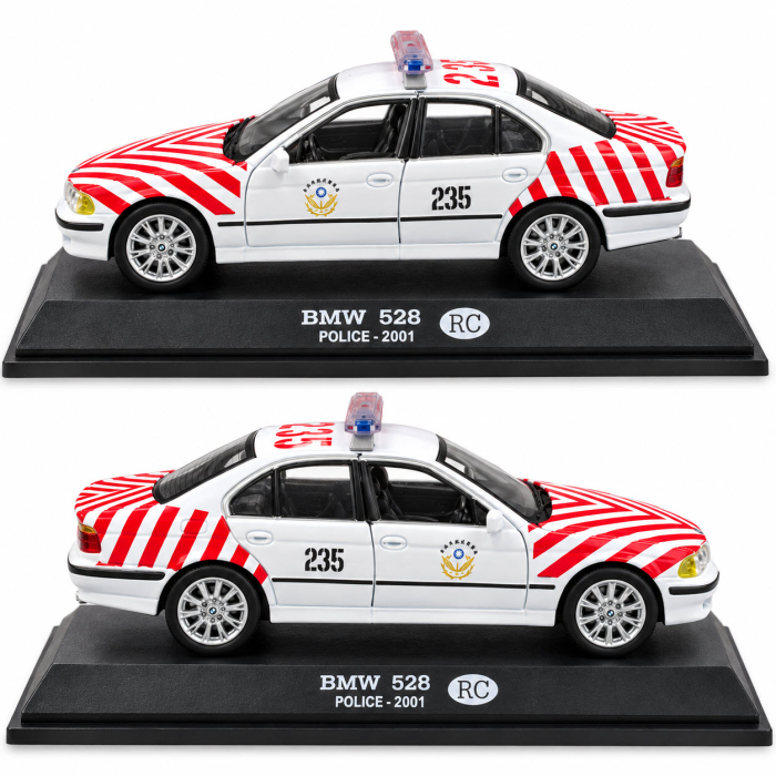 Macheta BMW 528 (E39) Politie Taiwan 2001 alb cu rosu, scara 1:43, DeAgostini [4]