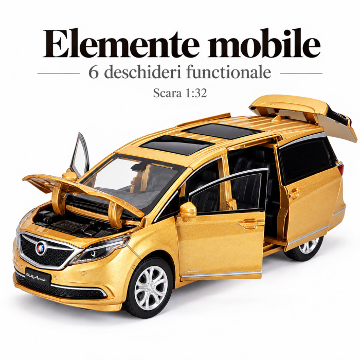 Macheta Buick GL8 Avenir auriu, lumini, sunet si pull-back, scara 1:32, Tayumo [3]