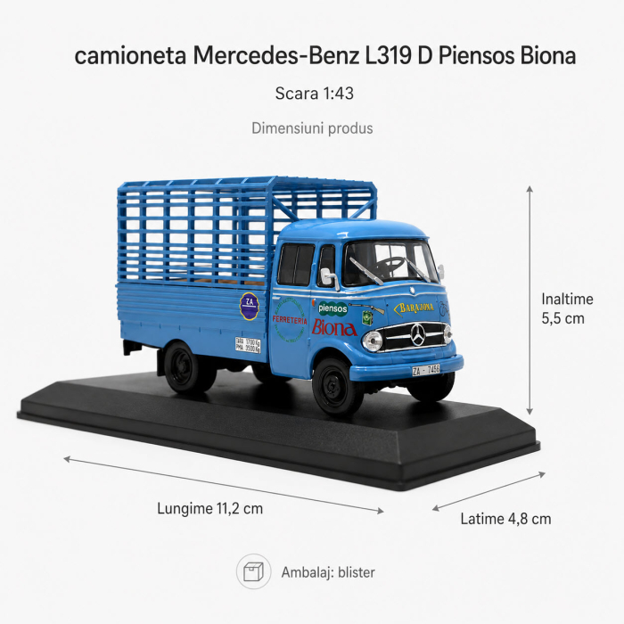 Macheta camioneta Mercedes-Benz L319 D Biona 1963, albastra, scara 1:43 [6]