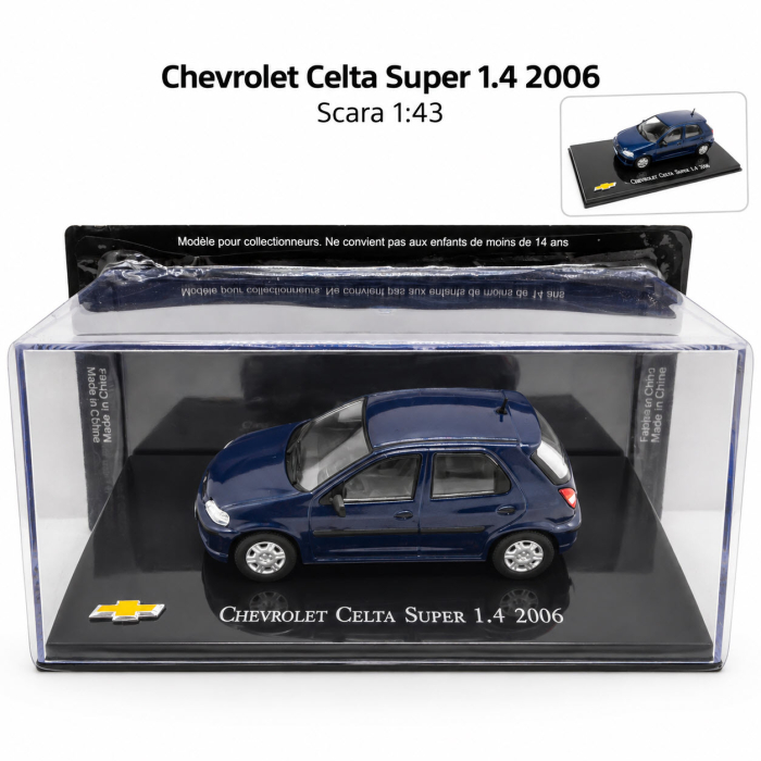 Macheta Chevrolet Celta Super 1.4 2006, albastru inchis, scara 1:43, cu vitrina plexiglas [3]