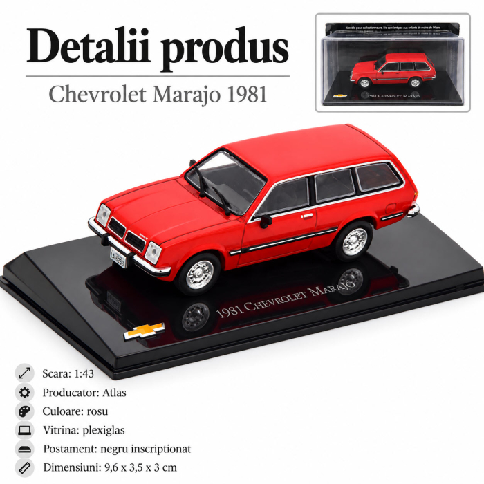 Macheta Chevrolet Marajo 1981, rosie, scara 1:43, Atlas, cu vitrina plexiglas [2]