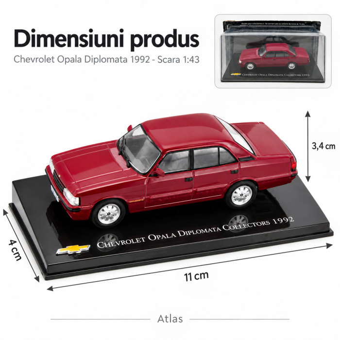 Macheta Chevrolet Opala Diplomata Collectors 1992, visiniu, scara 1:43, Atlas, cu vitrina plexiglas [3]