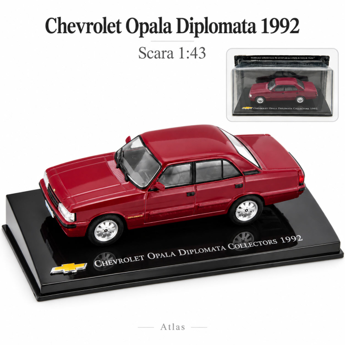 Macheta Chevrolet Opala Diplomata Collectors 1992, visiniu, scara 1:43, Atlas, cu vitrina plexiglas [2]