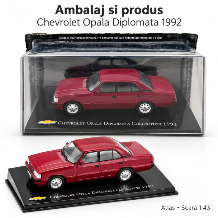Macheta Chevrolet Opala Diplomata Collectors 1992, visiniu, scara 1:43, Atlas, cu vitrina plexiglas [4]