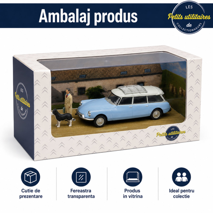 Macheta Citroen ID 19 Diorama, scara 1:43, Atlas, bleu cu alb, cu figurina veterinar si caine [4]