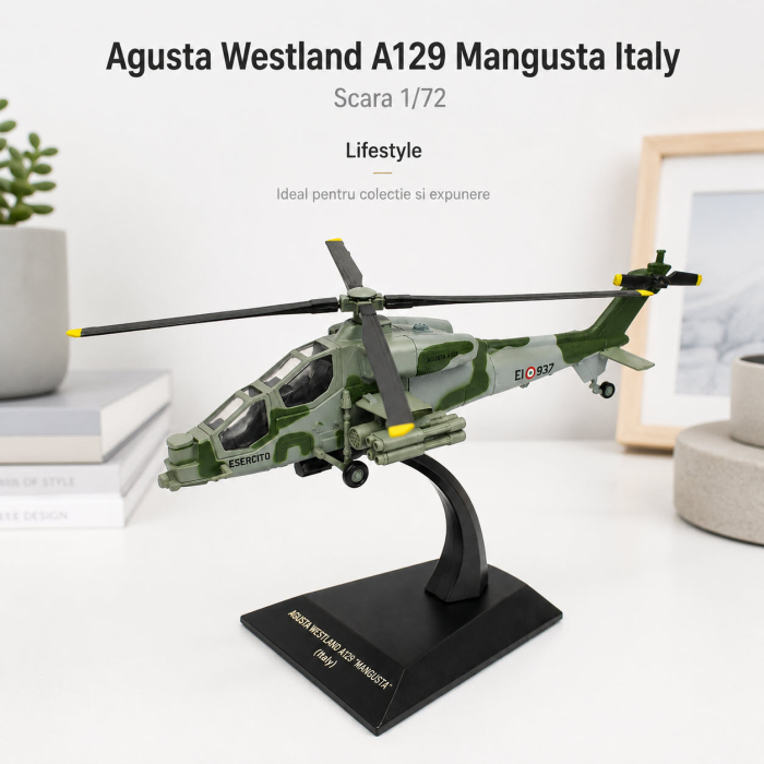 Macheta elicopter militar Agusta Westland A129 Mangusta Italy, scara 1:72, verde camuflaj, cu suport de expunere [5]