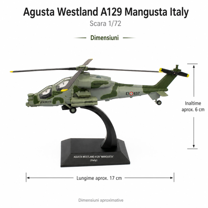 Macheta elicopter militar Agusta Westland A129 Mangusta Italy, scara 1:72, verde camuflaj, cu suport de expunere [2]