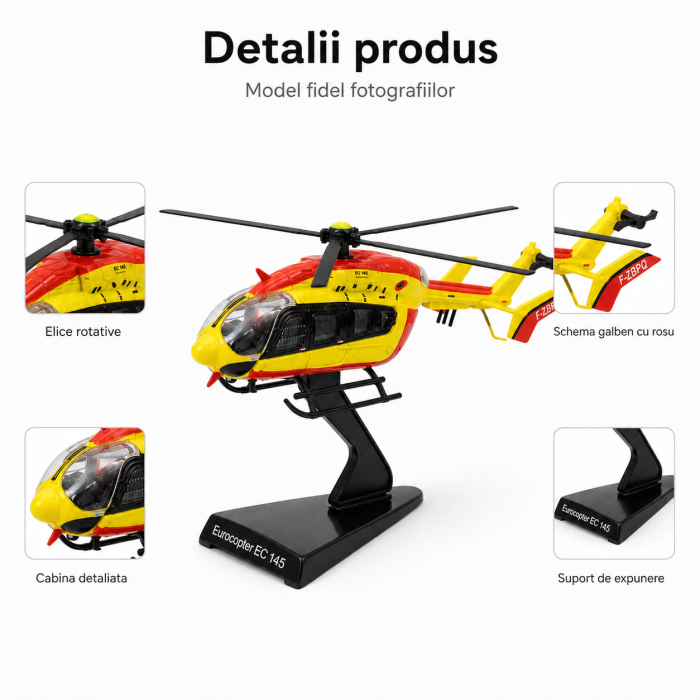 Macheta elicopter pompieri Eurocopter EC145 galben cu rosu, scara 1:90, Del Prado [3]