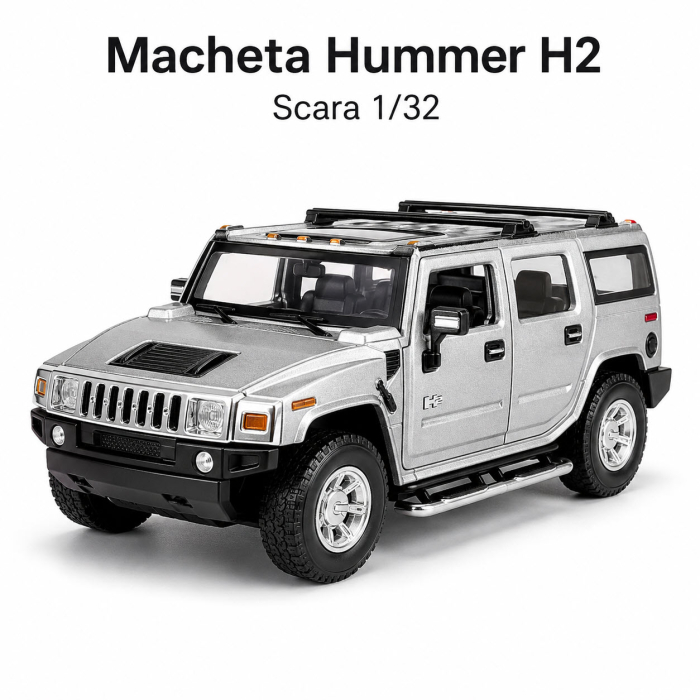 Macheta Hummer H2 argintie, cu lumini, sunet si pullback, scara 1:32 [2]