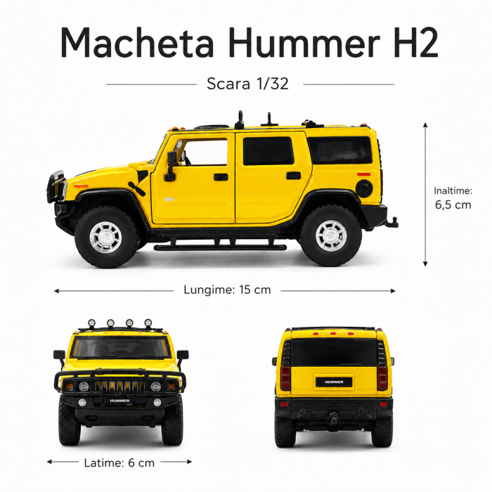 Macheta Hummer H2 galbena, cu lumini, sunet si pullback, scara 1:32 [3]