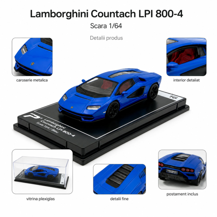 Macheta Lamborghini Countach LPI 800-4 Albastru 1:64 Kinsmart Hypercar League Collection cu vitrina plexiglas [5]