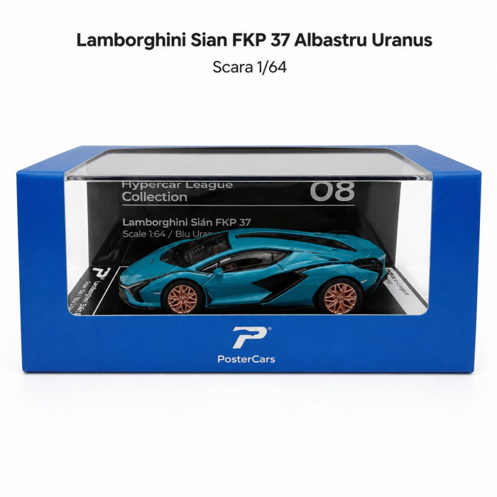 Macheta Lamborghini Sian FKP 37 Albastru Uranus, scara 1:64, Kinsmart, Hypercar League Collection [6]