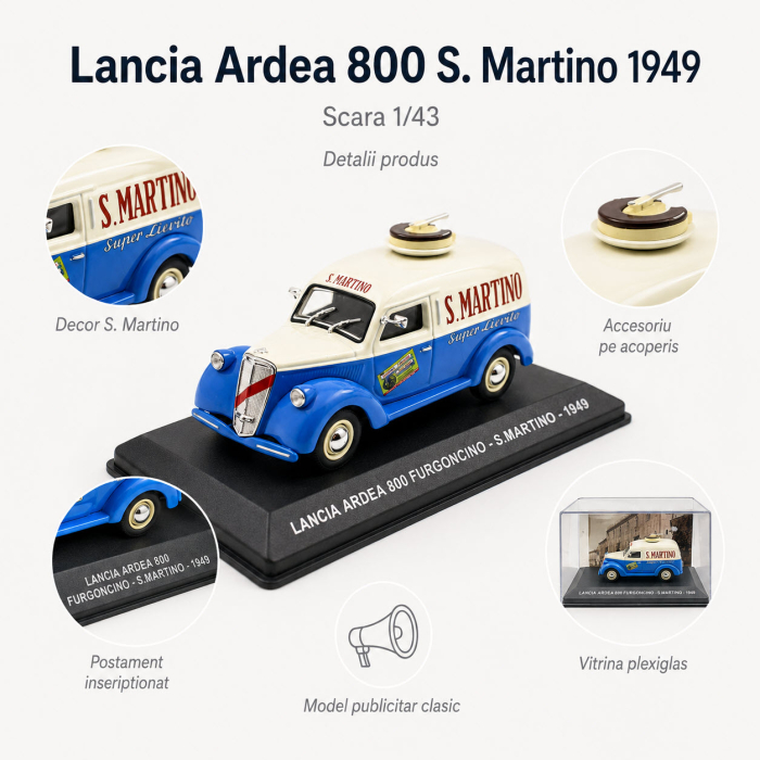 Macheta Lancia Ardea 800 Furgoncino S. Martino 1949, albastru cu crem, cu vitrina plexiglas, scara 1:43 [4]