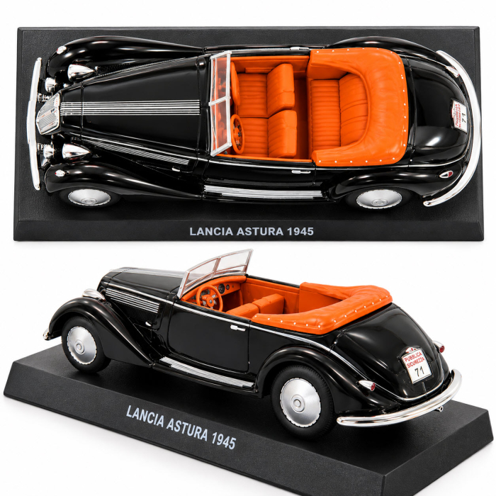 Macheta Lancia Astura Cabriolet 1945 neagra cu interior portocaliu, scara 1:43, DeAgostini [6]